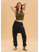 Black Bohemian Shalwar with Elastic Waistband and Rope Detail and Buttons 4555